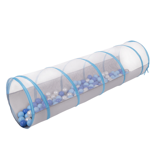 Play Tunnel For Kids Toddlers Pop Up Crawl Tunnel Foldable Crawling Play Tent for Children Perfect For Indoor And Outdoor Easy To Assemble, grey-blue:babyblue/blue/pearl, 100 Balls