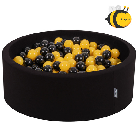 KiddyMoon Baby Foam Ball Pit with Balls ∅ 7cm / 2.75in Made in EU, Bee: black/yellow, 90x30cm/300 balls