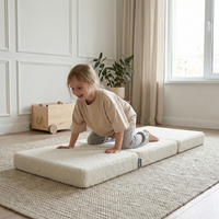 KiddyMoon Foam Mattress with Pillow for Children with Teddy Bear Fabric, Multifunctional and Foldable for Toddlers, creamy, Mattress with Pillow