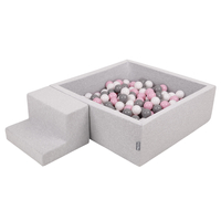 KiddyMoon Foam Playground for Kids with Square Ballpit ( ∅ 7cm/2.75In) Soft Obstacles Course and Ball Pool, Made In The EU, lightgrey:white/grey/powderpink, Ballpit (200 Balls) + Steps