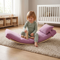 KiddyMoon Balance Board for Kids with Mattress and Pillow Wooden Sensory Wobble Board, natural/light purple, Balance Board/Mattress/Pillow