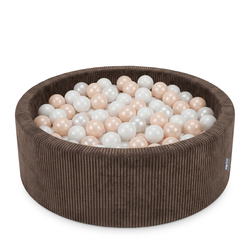 KiddyMoon Ball Pit for Baby and Toddler, Soft Play Ball Pool with ribbed Washable Cover, Brown: Pastel Beige/White/Pearl, 90 x 30 cm / 200 Balls