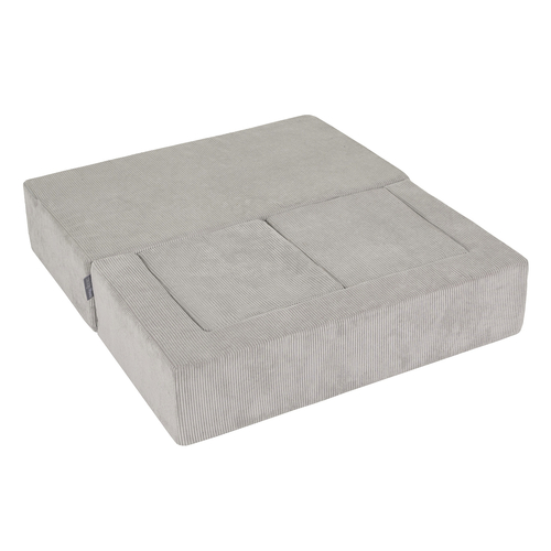 KiddyMoon Children's Foam Sofa with Two Poufs For Kids Comfortable and Lightweight Playroom Set Ribbed Fabric Removable Covers Perfect for Rest and Creative Play, light grey, Sofa/Pouf