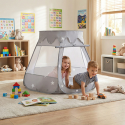 Play Tent For Kids Castle Baby Playhouse For Children With Colorful Balls Pop Up Perfect For Indoor And Outdoor Easy Set Up Includes Carry Bag, grey, 105x90