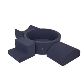 KiddyMoon Foam Playground for Kids with Round Ballpit ( ∅ 7cm/2.75In) Soft Obstacles Course and Ball Pool, Certified Made In The EU, darkblue:babyblue/blue/pearl, Ballpit (200 Balls) + Version 6