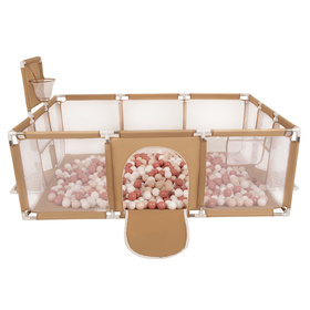 Baby Playpen Big Size Playground with Plastic Balls for Kids, beige:pastel beige/salmon pink/white, 100 balls