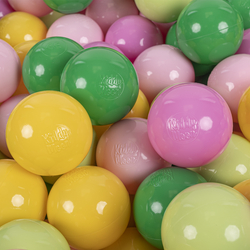 KiddyMoon Soft Plastic Play Balls ∅ 7cm/2.75in Multi-colour Made in EU, l.green/green/yellow/light pink/pink, 50 Balls/7cm-2.75in