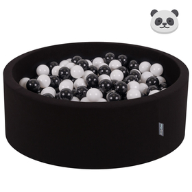 KiddyMoon Baby Foam Ball Pit with Balls ∅ 7cm / 2.75in Made in EU, Panda: black/white, 90x30cm/300 balls