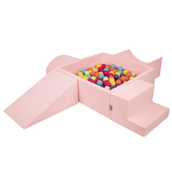 KiddyMoon Foam Playground for Kids with Square Ball pit ( ∅ 7cm/2.75In) Soft Obstacles Course and Ball Pool, Certified Made In The EU, pink:lgreen/yellow/turquoise/orange/dpink/purple, Ballpit (200 Balls) + Version 5