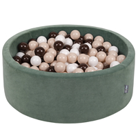 KiddyMoon Soft Ball Pit Round ∅ 7cm / 2.75In for Kids, Foam Velvet Ball Pool Baby Playballs, Made In The EU, forest green:pastel beige/brown/white, 90 x 30 cm / 300 Balls