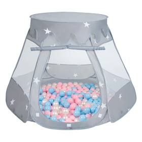 Play Tent For Kids Castle Baby Playhouse For Children With Colorful Balls Pop Up Perfect For Indoor And Outdoor Easy Set Up Includes Carry Bag, grey:babyblue/puderrosa/pearl, 105x90cm/100 balls