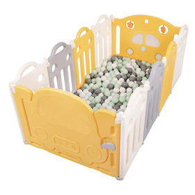 Playpen Box Foldable for Children with Plastic Colourful Balls, white-yellow: white-grey-mint, 8 + 2 Panels/500 Balls