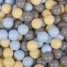 KiddyMoon Soft Plastic Play Balls ∅ 7cm/2.75in Multi-colour Made in EU, pastel beige/pastel yellow/grey, 100 Balls/7cm-2.75in