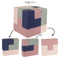 KiddyMoon Soft Foam Cubes Building Blocks 14cm for Children Multifunctional Foam Construction Montessori Toy for Babies, Certified Made in The EU, heather-dark blue-beige-sage, 9 Pieces