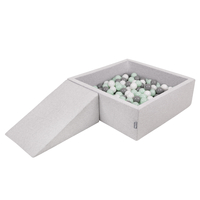 KiddyMoon Foam Playground for Kids with Square Ball pit ( ∅ 7cm/2.75In) Soft Obstacles Course and Ball Pool, Certified Made In The EU, lightgrey:white/grey/mint, Ballpit (200 Balls) + Wedge