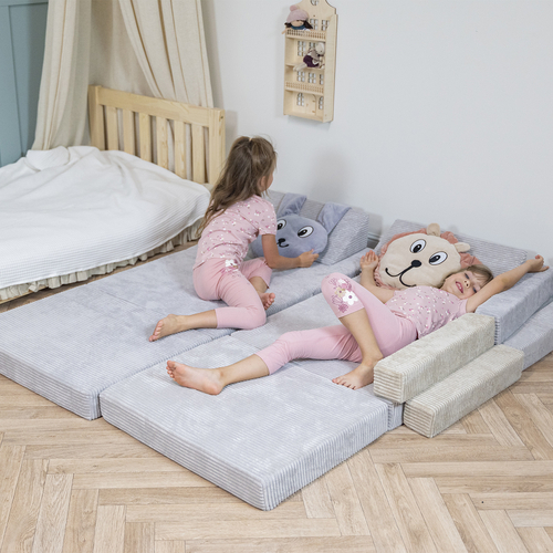 KiddyMoon Multifunctional Foam Mattress, Foldable Armchair for Kids, Children’s Sofa, Folding Couch Chair, light grey, Mattress with Pillow