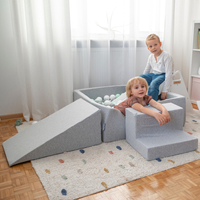 KiddyMoon Foam Playground for Kids with Square Ball pit ( ∅ 7cm/2.75In) Soft Obstacles Course and Ball Pool, Certified Made In The EU, lightgrey:white/grey/mint, Ballpit (300 Balls) + Version 3