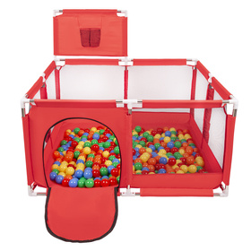 square play pen filled with plastic balls basketball, Red:green/yellow/blue/red/orange, 200 balls