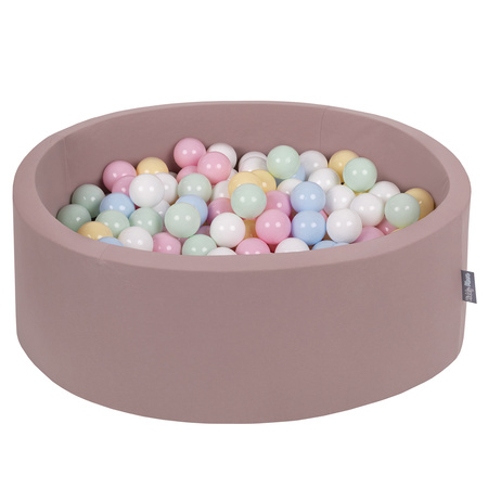 KiddyMoon Baby Foam Ball Pit with Balls ∅ 7cm / 2.75in, heather:pastel blue/pastel yellow/white/mint/powder pink, 90x30cm/200 balls