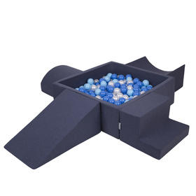 KiddyMoon Foam Playground for Kids with Square Ballpit ( ∅ 7cm/2.75In) Soft Obstacles Course and Ball Pool, Certified Made In The EU, darkblue:babyblue/blue/pearl, Ballpit (200 Balls) + Version 5