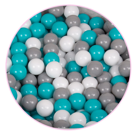 Soft Ball Pit Pool Round 90x30cm for Baby Toddler 200/300 Balls Foam, light grey:grey-white-turquoise, 90x30cm/300 balls