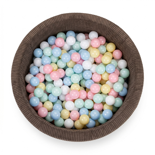 KiddyMoon Ball Pit for Baby and Toddler, Soft Play Ball Pool with ribbed Washable Cover, Brown: Past Blue/Past Yellow/White/Mint/Light Pink, 90 x 30 cm / 200 Balls