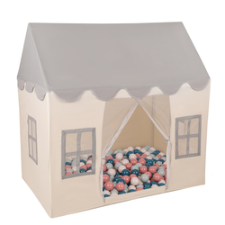 KiddyMoon Playhouse For Kids Foldable Durable Child's Play Tent Fabric Indoor And Outdoor Use Compact Design Easy Assembly And Storage Creative Space For Imagination And Fun, white-grey: dark turquoise/pastel beige/green/gray/salmon, 300 Balls