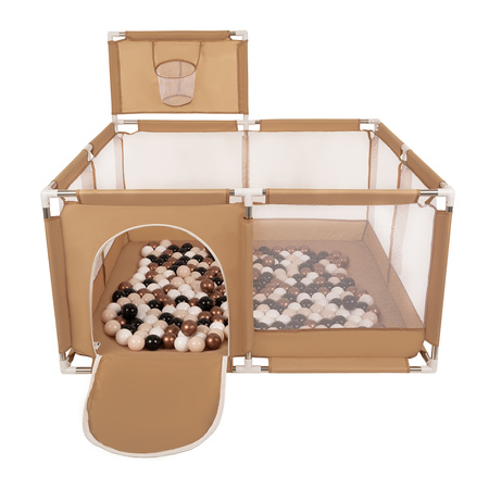 square play pen filled with plastic balls basketball, beige:pastel beige/copper/white/black, 400 balls