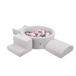 KiddyMoon Foam Playground for Kids with Round Ballpit ( ∅ 7cm/2.75In) Soft Obstacles Course and Ball Pool, Certified Made In The EU, lightgrey:white/grey/powderpink, Ballpit (200 Balls) + Version 6