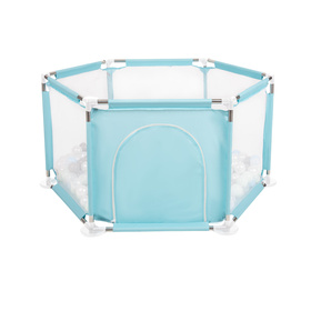 hexagon 6 side play pen with plastic balls, Mint:pearl/grey/transparent/babyblue/mint, 400 balls