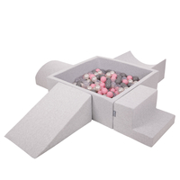 KiddyMoon Foam Playground for Kids with Square Ball pit ( ∅ 7cm/2.75In) Soft Obstacles Course and Ball Pool, Certified Made In The EU, lightgrey:pearl/grey/transparent/powderpink, Ballpit (200 Balls) + Version 5
