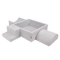 KiddyMoon Foam Playground for Kids with Square Ballpit ( ∅ 7cm/2.75In) Soft Obstacles Course and Ball Pool, Certified Made In The EU, lightgrey:grey/white/turquoise, Ballpit (200 Balls) + Version 6