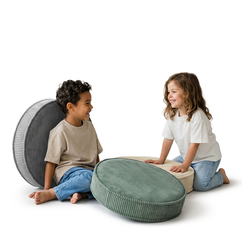 KiddyMoon 3-Piece Foam Elements for Kids Children's Room Accessory, green-beige-dark grey, Lx3