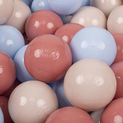 KiddyMoon Soft Plastic Play Balls ∅ 7cm/2.75in Multi-colour Made in EU, pastel beige/pastel blue/salmon pink, 100 Balls/7cm-2.75in
