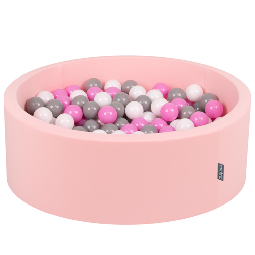 KiddyMoon Baby Foam Ball Pit with Balls ∅ 7cm / 2.75in Made in EU, pink:grey/white/pink, 90 x 30 cm / 300 Balls