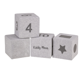 KiddyMoon Soft Foam Cubes Building Blocks 14cm for Children Multifunctional Foam Construction Montessori Toy for Babies, Certified Made in The EU, light grey-print, 4 Pieces