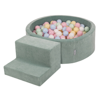 KiddyMoon Foam Playground For Kids Soft Textured Safe Blocks, green: pastel blue/pastel yellow/white/mint/powder pink, Ballpit (200 Balls) + Steps