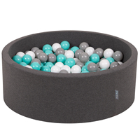 KiddyMoon Baby Foam Ball Pit with Balls ∅ 7cm / 2.75in Made in EU, dark grey:white/grey/light turquoise, 90x30cm/300 balls