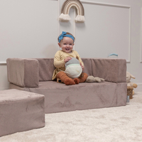 KiddyMoon Modular Foam Sofa for Children's with Balls Lightweight Sofa For Kids Room Comfortable Space-Saving with Storage Room Fabric Safe and Fun for Kids, dark beige, Sofa
