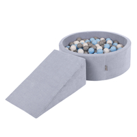 KiddyMoon Foam Playground For Kids Soft Textured Safe Blocks, dark grey: grey/white/baby blue, Ballpit (100 Balls) + Wedge