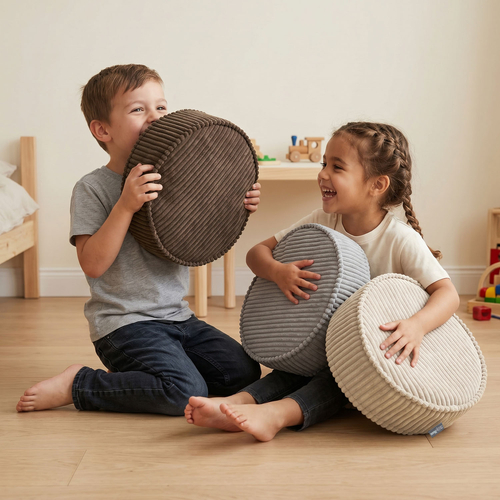 KiddyMoon 3-Piece Foam Elements for Kids Children's Room Accessory, light grey-beige-brown, Sx3