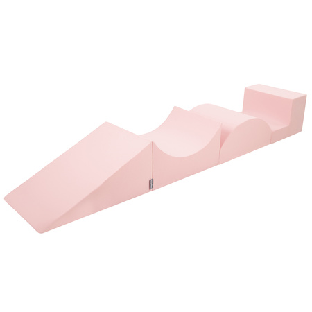 KiddyMoon Foam Playground for Kids with Round Ballpit ( ∅ 7cm/2.75In) Soft Obstacles Course and Ball Pool, Certified Made In The EU, pink:powder pink/pearl/transparent, Ballpit (200 Balls) + Version 5