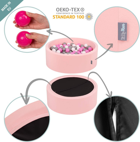 KiddyMoon Soft Ball Pit Round  ∅ 7Cm / 2.75In For Kids, Foam Ball Pool Baby Playballs Children, Made In The EU, pink:pastel beige/light pink/pearl, 120x30cm/600 balls