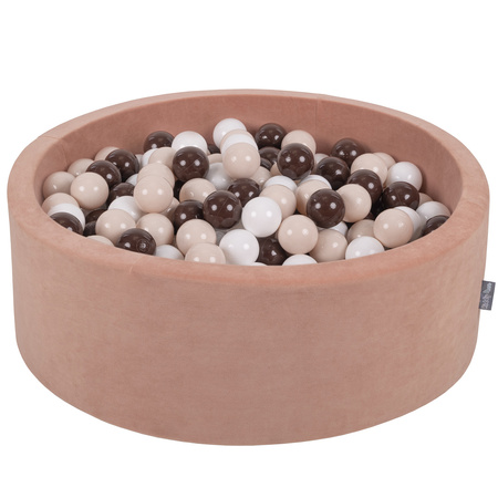 KiddyMoon Baby Foam Ball Pit with Balls ∅ 7cm / 2.75in Made in EU, Coffee: white/pastel beige/brown, 90x30cm/300 balls