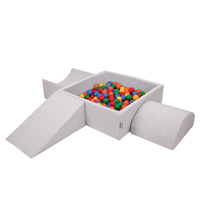 KiddyMoon Foam Playground for Kids with Square Ballpit ( ∅ 7cm/2.75In) Soft Obstacles Course and Ball Pool, Certified Made In The EU, lightgrey:yellow/green/blue/red/orange, Ballpit (200 Balls) + Version 4