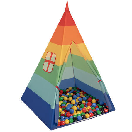 Teepee Tent for Kids Play House With Balls Indoor Outdoor Tipi, multicolor:black/yellow/blue/red/green, 100 Balls