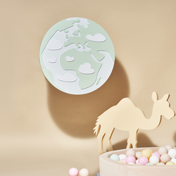 KiddyMoon wall decor kids room nursery wood mdf multiple shapes 3D, earth: green/grey, UNI