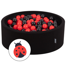 KiddyMoon Baby Foam Ball Pit with Balls ∅ 7cm / 2.75in Made in EU, Ladybird: black/red, 90x30cm/200 balls