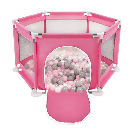 hexagon 6 side play pen with plastic balls, Pink:pearl/grey/transparent/powder pink, 100 balls