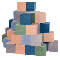 KiddyMoon velvet foam cubes for kids 14cm soft, cubes:lagoon turquoise-forest green-desert pink-ice blue-grey mountains, 48 Pieces